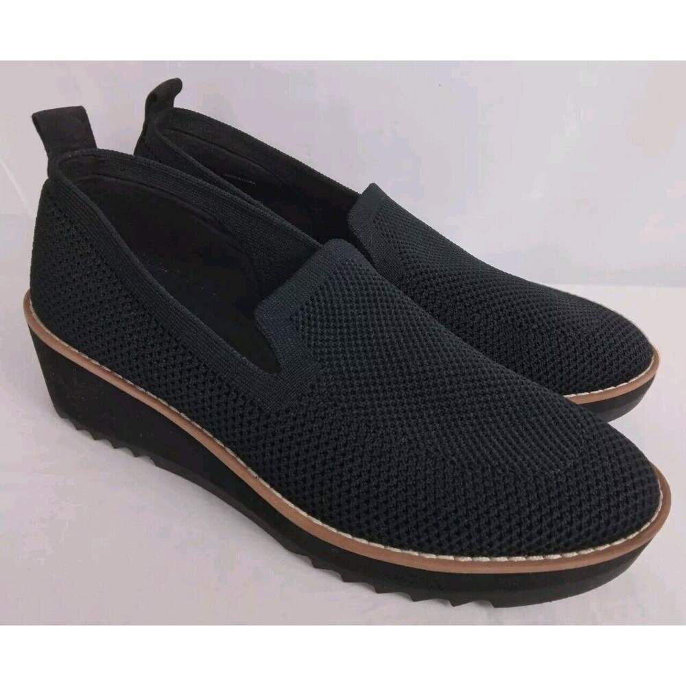 EILEEN FISHER Lindy Stretch Knit Wedge Slip On Black Shoes Womens Size 8.5